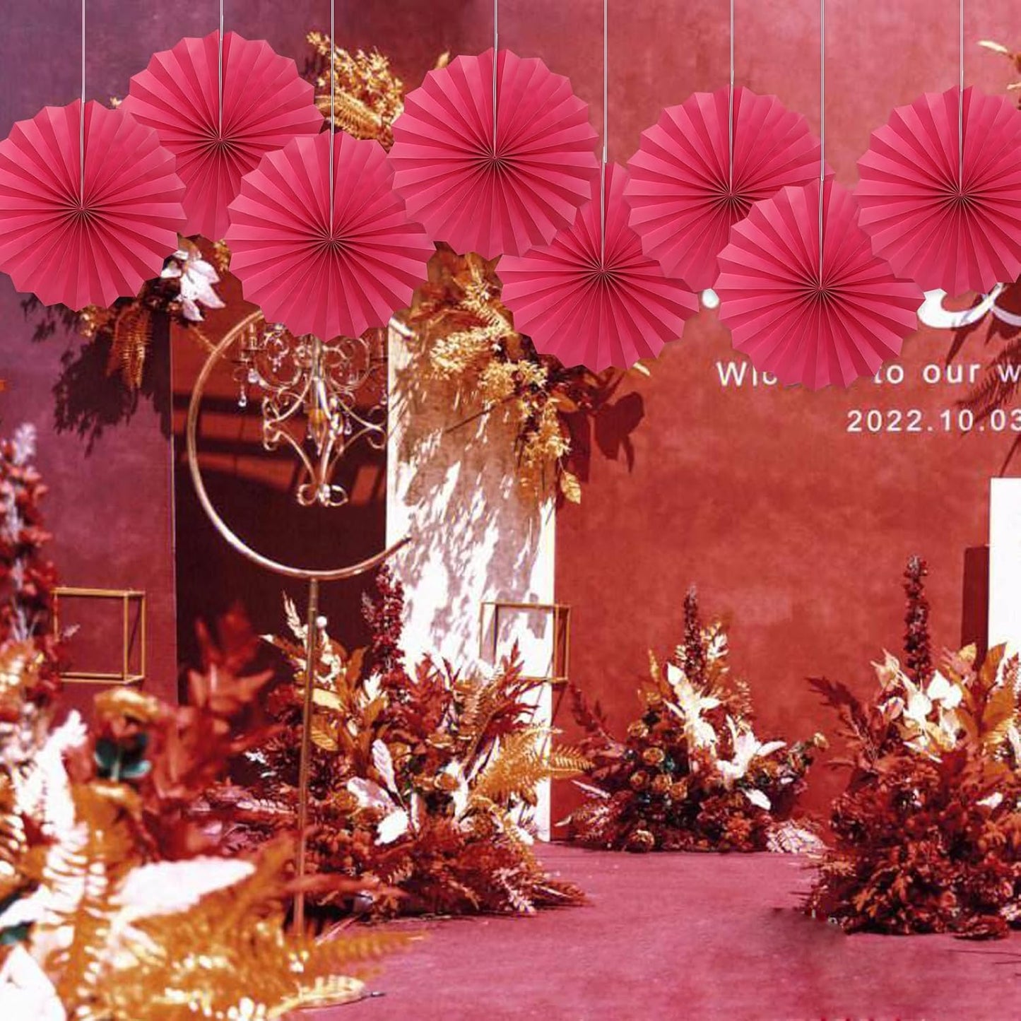 Red Birthday Decorations,DIY Red Paper Fans Hanging Decoration ,Party Supplies Party Fans 12in, Wedding Graduation Events Accessories 30 Color DIY Set （Red）