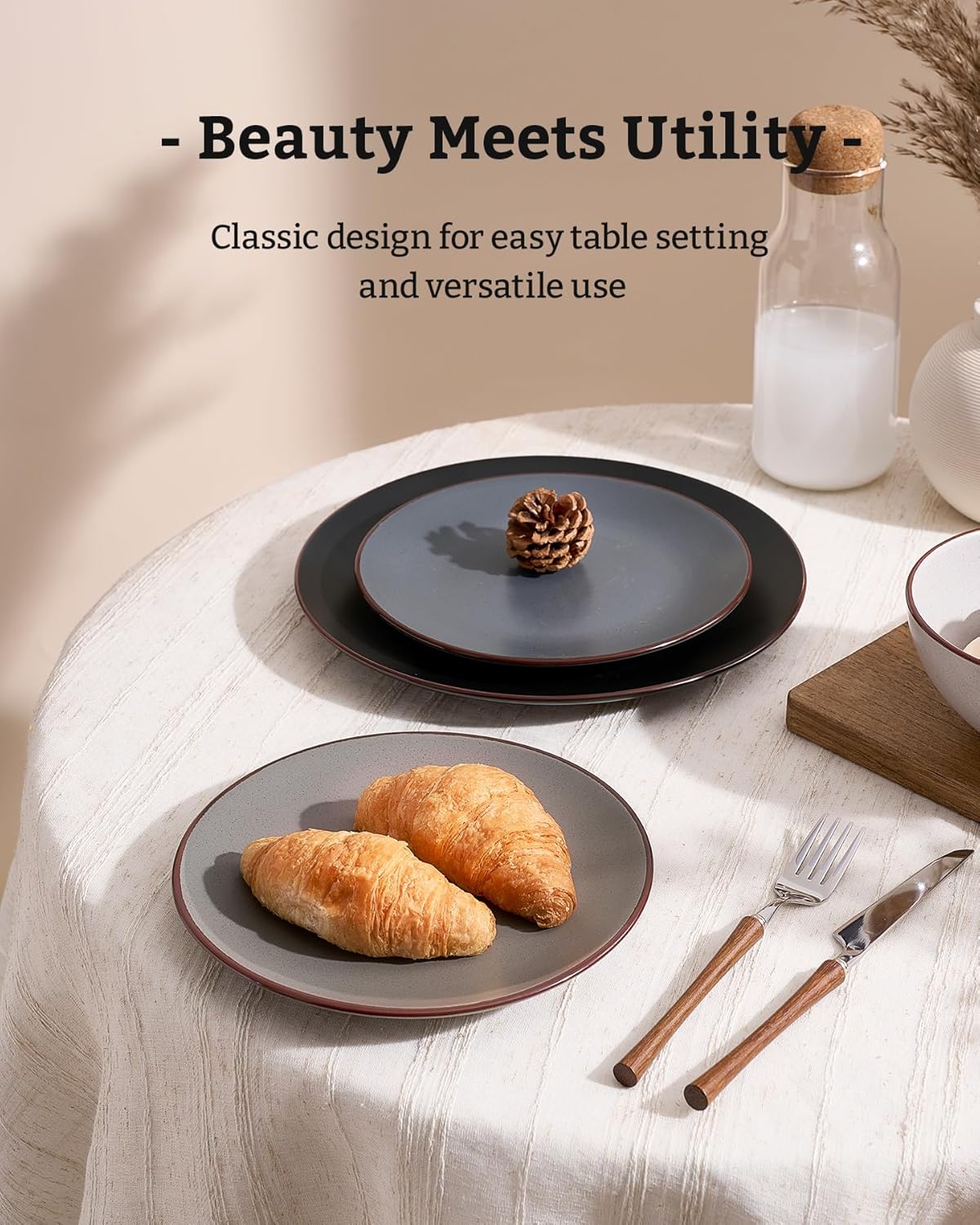 Famiware Venus Plates and Bowls Sets, 12 Pieces Stoneware Speckled Dinnerware Sets, Dishes Set for 4, Microwave and Dishwasher Safe, Matte Multi-color