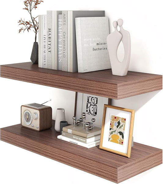 Deep Floating Shelves for Wall | 12 Inch Deep Floating Shelves 30 Inches Long Set of 2 | Rustic Walnut Floating Shelves for Living Room Bathroom Laundry Room Bedroom Kitchen Home Office