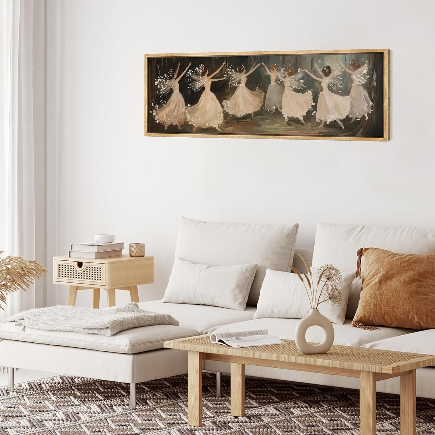 MUDECOR Large Framed Canvas Print Wall Art Ballet Dancers in Motion Romantic Impressionist Dance Scene Illustrations Decorative Colorful Multicolor for Bedroom - 60"x20"