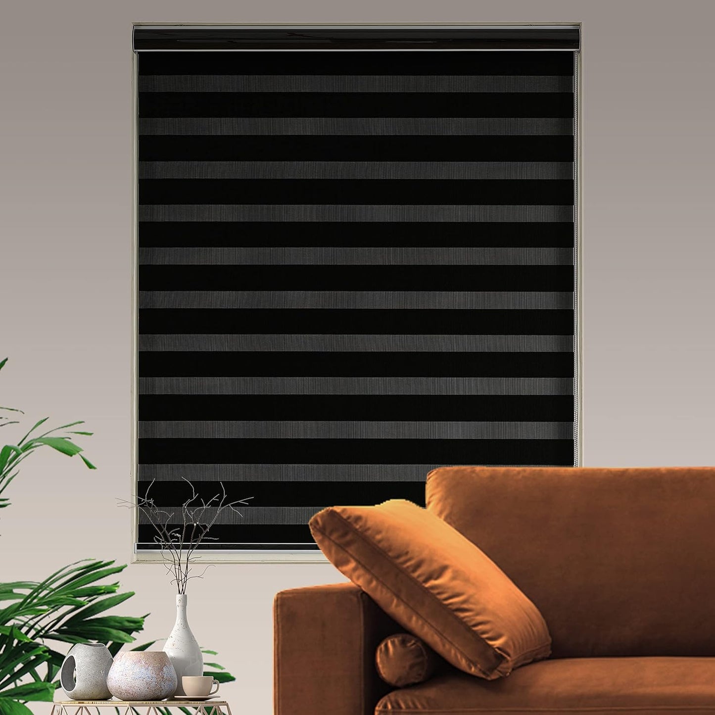 Blackout Zebra Blinds, Dual Layer Free-Stop, Room Darkening Zebra Shades, Blinds for Indoor Windows, Light Filtering Privacy Sheer Shade for Home(24" W X 72" H, Black)