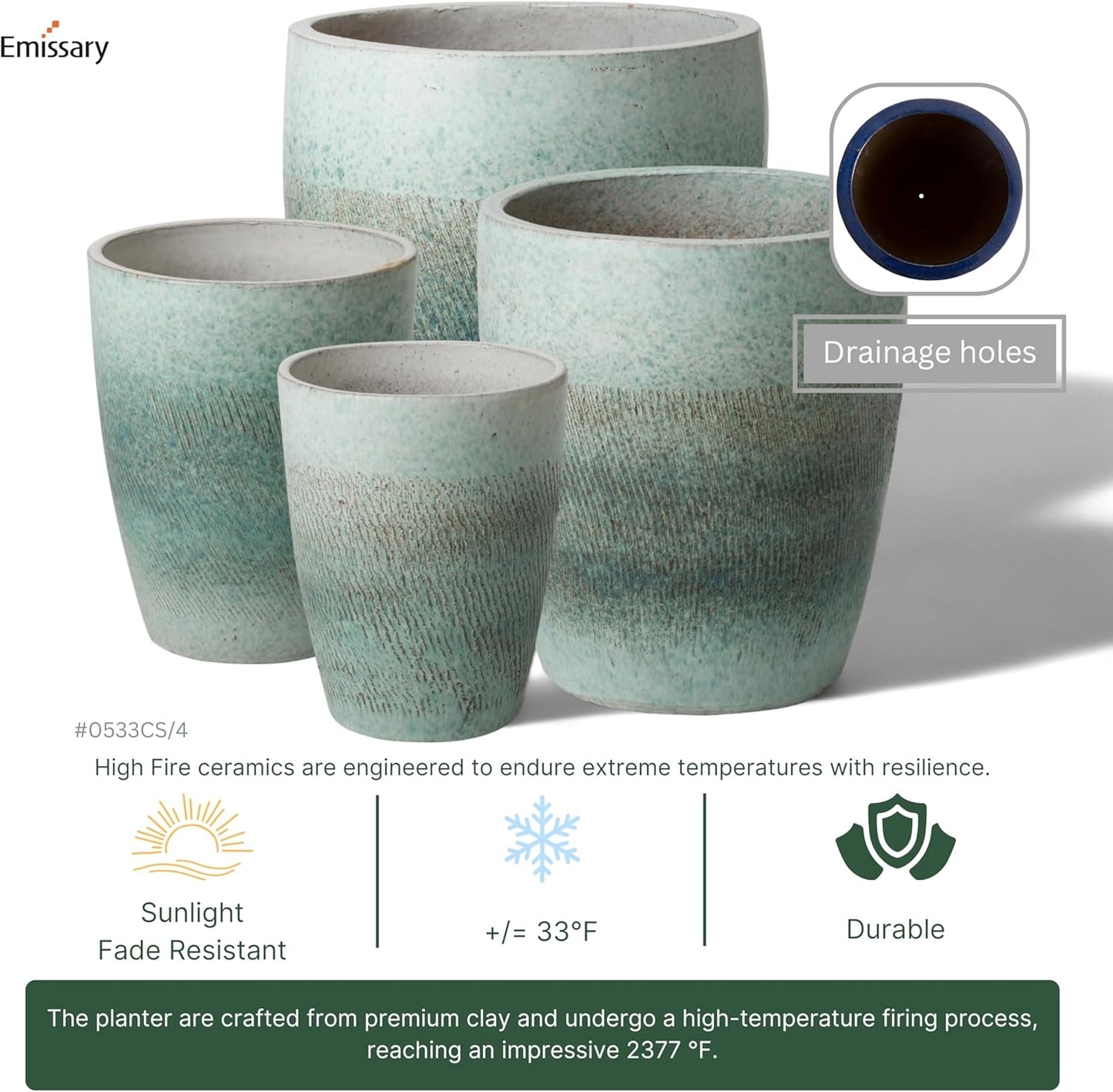 Emissary Bullet 14 in. Coastal Splash Ceramic Round Planter (14 in. L x 14 in. W x 15.5 in. H) with Drainage Hole