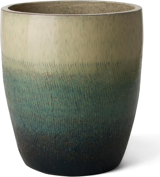 Emissary Bullet 18 in. Bayside Green Ceramic Round Planter (18 in. L x 18 in. W x 21 in. H) with Drainage Hole