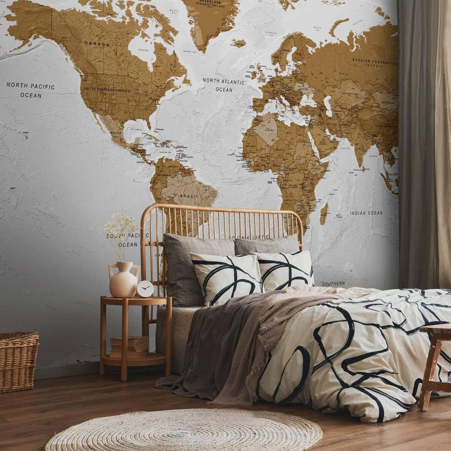 artgeist Premium Wall Mural World Map 177x124 in - XXL Non-Woven Wallpaper Fleece Wall Decor Photo Print Picture Image Design Home Map of The World k-A-0093-a-a