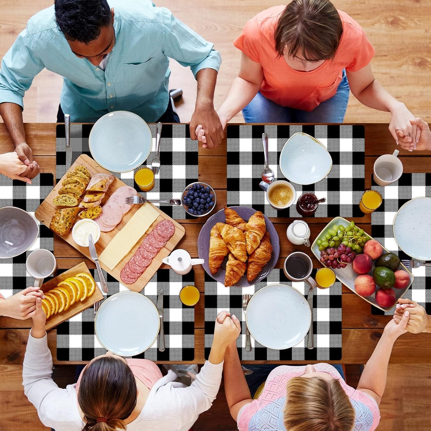 Black and White Plastic Placemats Set of 6 Check Plaid Table Mats Black Buffalo Plaid Place Mats Wipe Clean Washable Table Placemats for Indoor Outdoor Heat Resistant Kitchen Dining Table