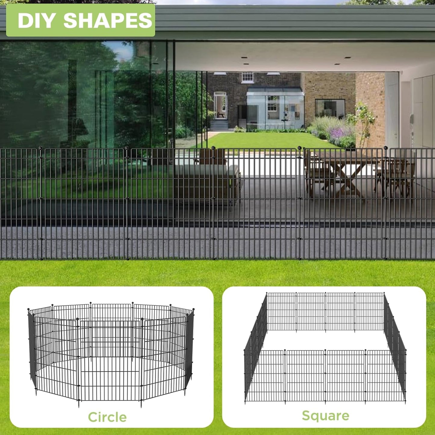8 Panels No Dig Garden Fence Animal Barrier, 48in(H) × 21ft(L) Decorative Metal Outdoor Dog Fence, Rustproof Pet Fencing for Yard, Patio, Flower Bed -Temporary Fencing| Easy to Install