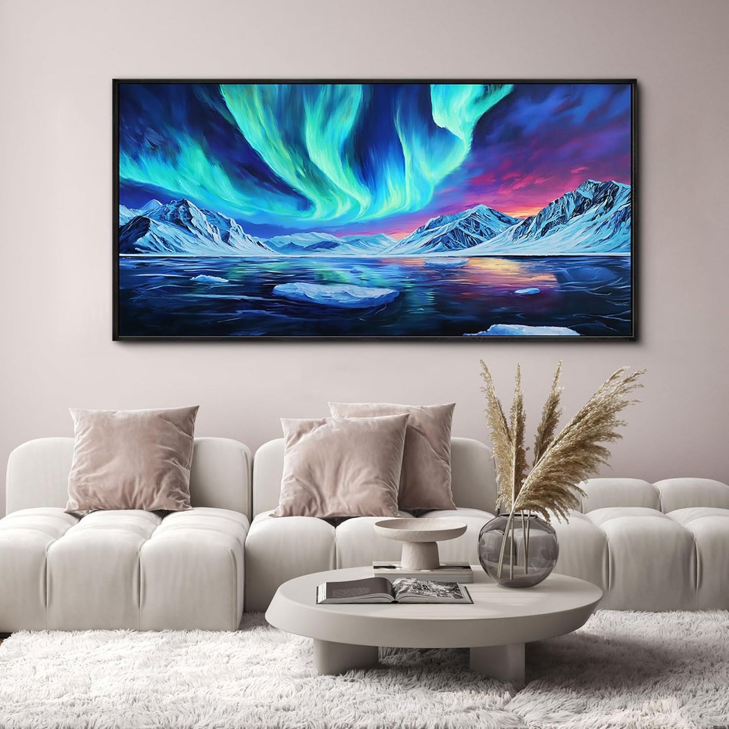 yiijeah Large Living Room Wall Decor - Canvas Wall Art Blue Aurora Scenery Paintings Framed Wall Pictures Artowrk for Walls Bedroom Nature Waterfall Landscape for Office Home Decor