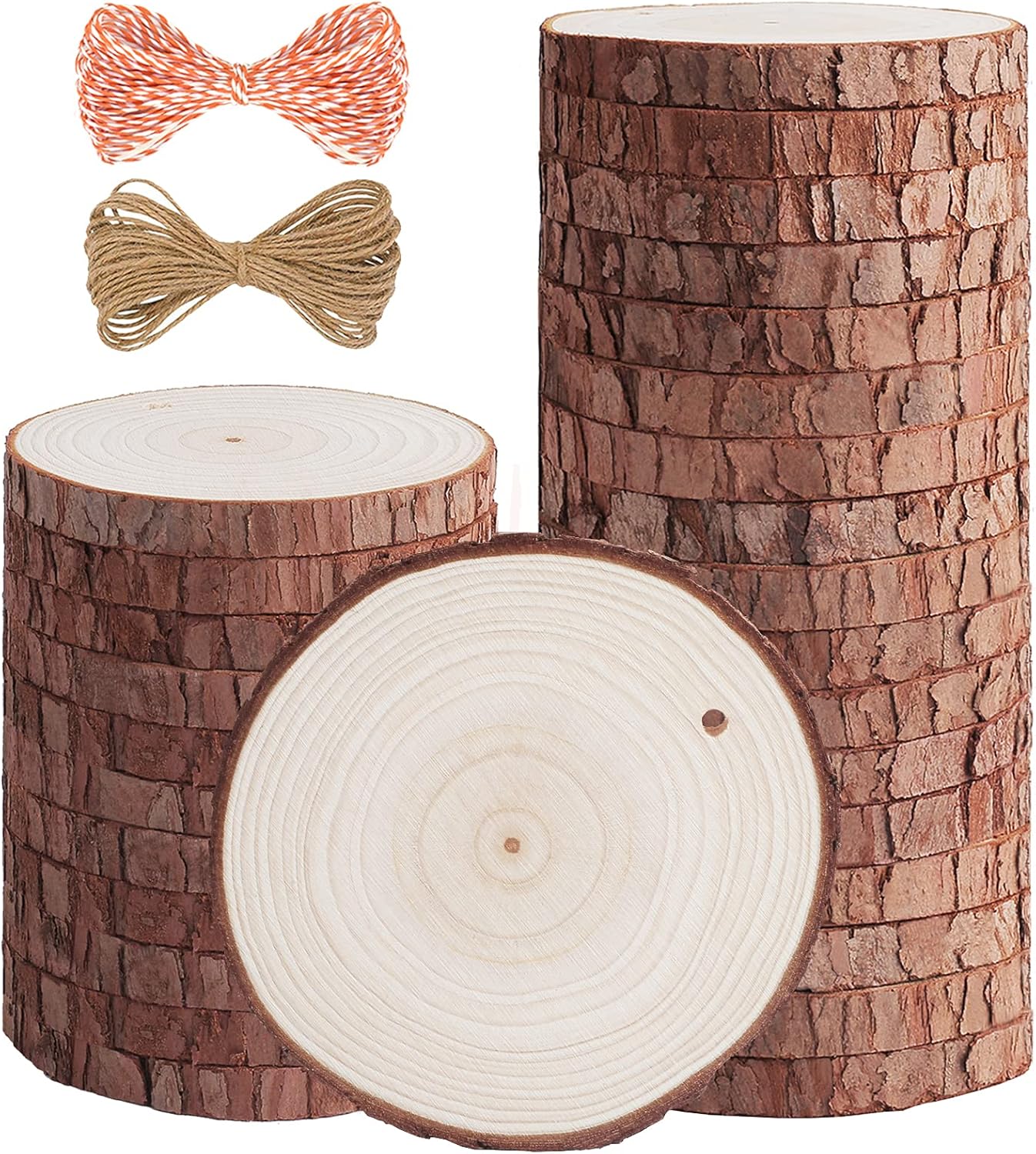 5ARTH Natural Wood Slices - 30 Pcs 3.1-3.5 inches Craft Unfinished Wood kit Predrilled with Hole Wooden Circles for Arts Wood Slices Christmas Ornaments DIY Crafts