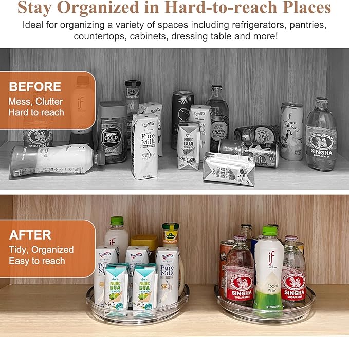 Clear Lazy Susan Organizer Turntable for Cabinet Table Top, 9.25 Inch 4 Pack 360 Rotating Spinning Makeup Organizer for Vanity, Kitchen Storage Rack Heavy-Duty Pantry Spices Tray Countertop Organizer