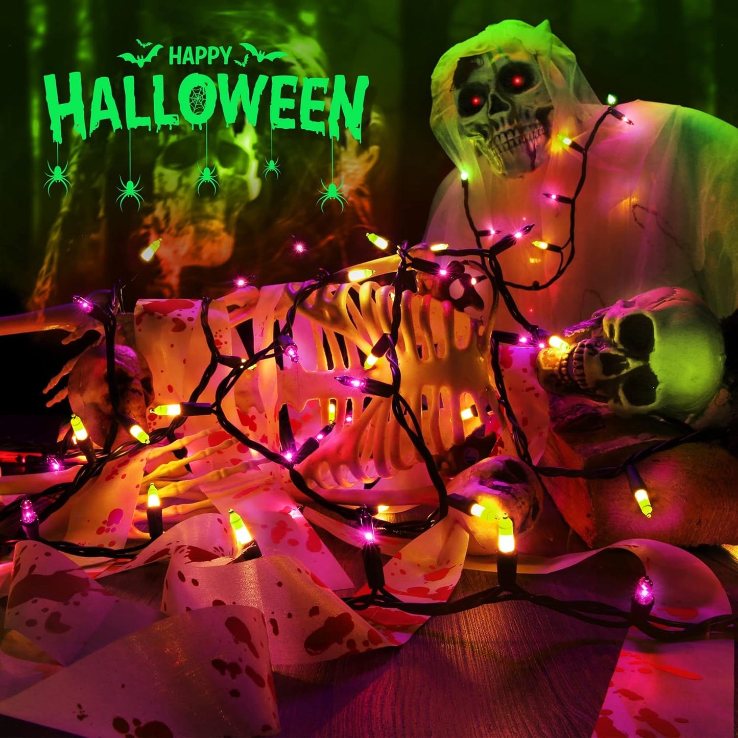 Brizled Waterproof Purple & Green Halloween Lights, 100 Count Incandescent Mini String Lights, UL Listed for Indoor Outdoor Use