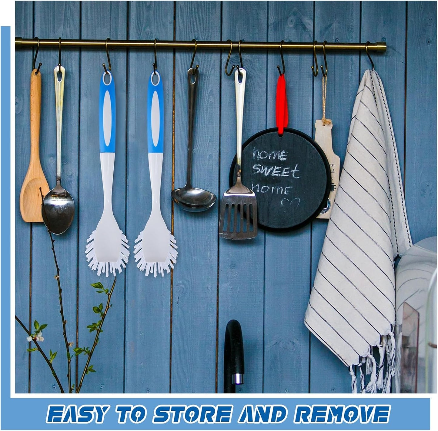 Hsei 20 Pcs Blue Kitchen Scrub Dish Brush Bulk with 11 Inch Anti Slip Handle Cleaning Dish Scrubber with Stiff Bristles Washing Scrub Brushes for Housekeeping for Pots and Pans, Kitchen Sink