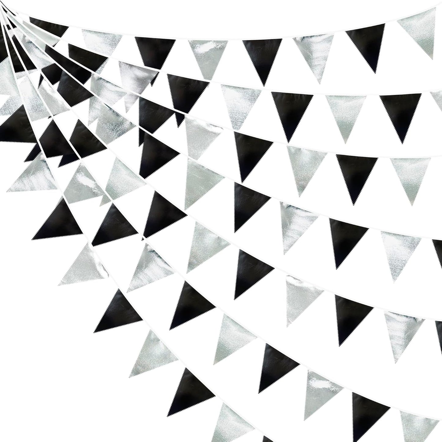 Black and Silver Party Decorations Triangle Pennant Banner Flag Metallic Fabric Bunting Garland for Birthday Graduation Retirement Wedding Bachelorette Bridal Shower Engagement Disco Party Supplies