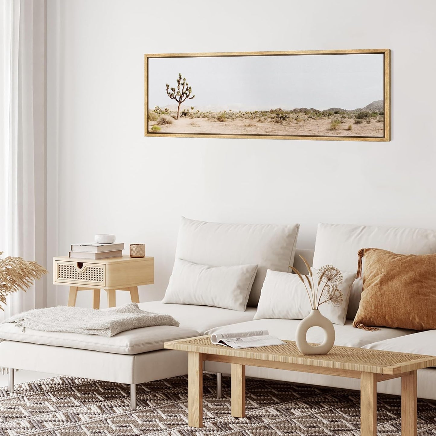 MUDECOR Large Framed Canvas Print Wall Art Desert Solitude Joshua Tree Landscape Antique Retro Fine Art Illustrations Decorative Colorful for Bedroom - 60"x20"