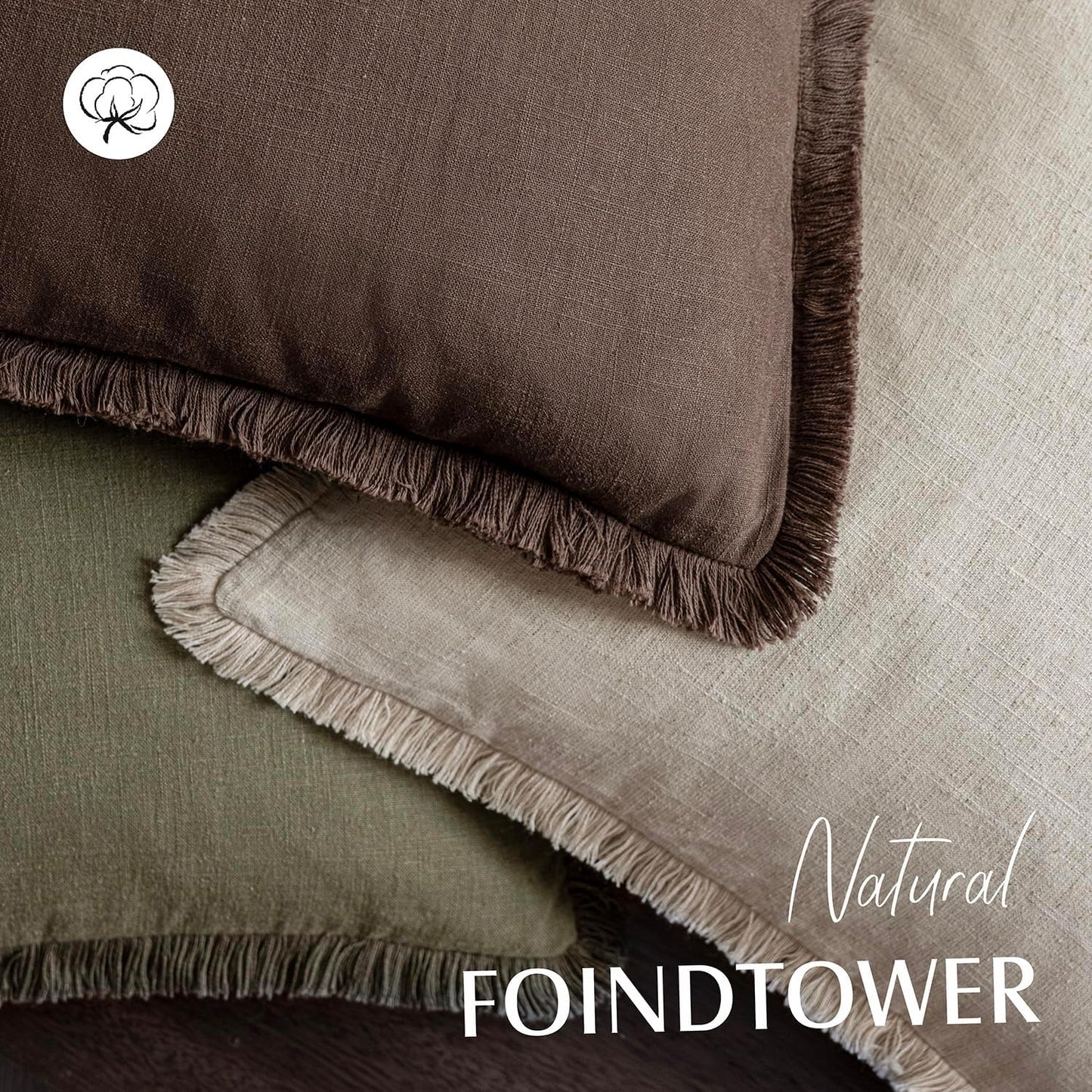 Foindtower Set of 2 Decorative Linen Fringe Throw Pillow Covers Boho Farmhouse Cushion Cover with Tassels Soft Accent Pillowcase for Couch Sofa Bed Living Room Home Decor,20×20 Inch,Reddish Brown