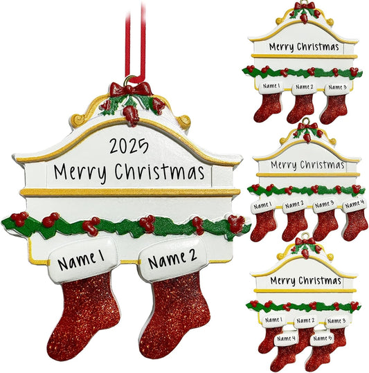 2025 Personalized Christmas Ornaments Family of 2/3/4/5/6/7/8,Custom Christmas Stoking Ornaments Deorations with Names,Customized Xmas Ornament Tree Deorations,Personalized Xmas Ornament Gifts