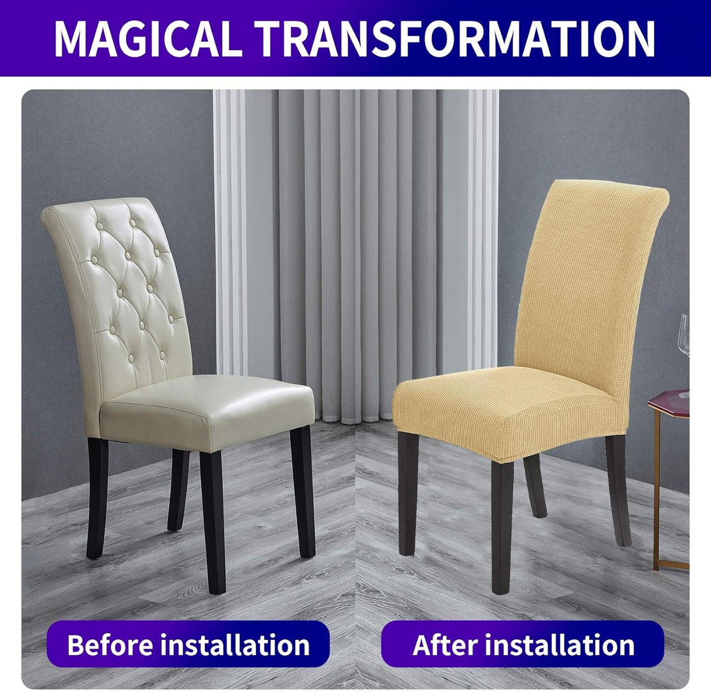 Howhic Stretch Chair Covers for Dining Room Set of 4, Removable Washable Dining Room Chair Covers, Dining Chair Slipcovers Seat Protector, Great Decoration for Home and Banquet (Champagne, 4 Pack)