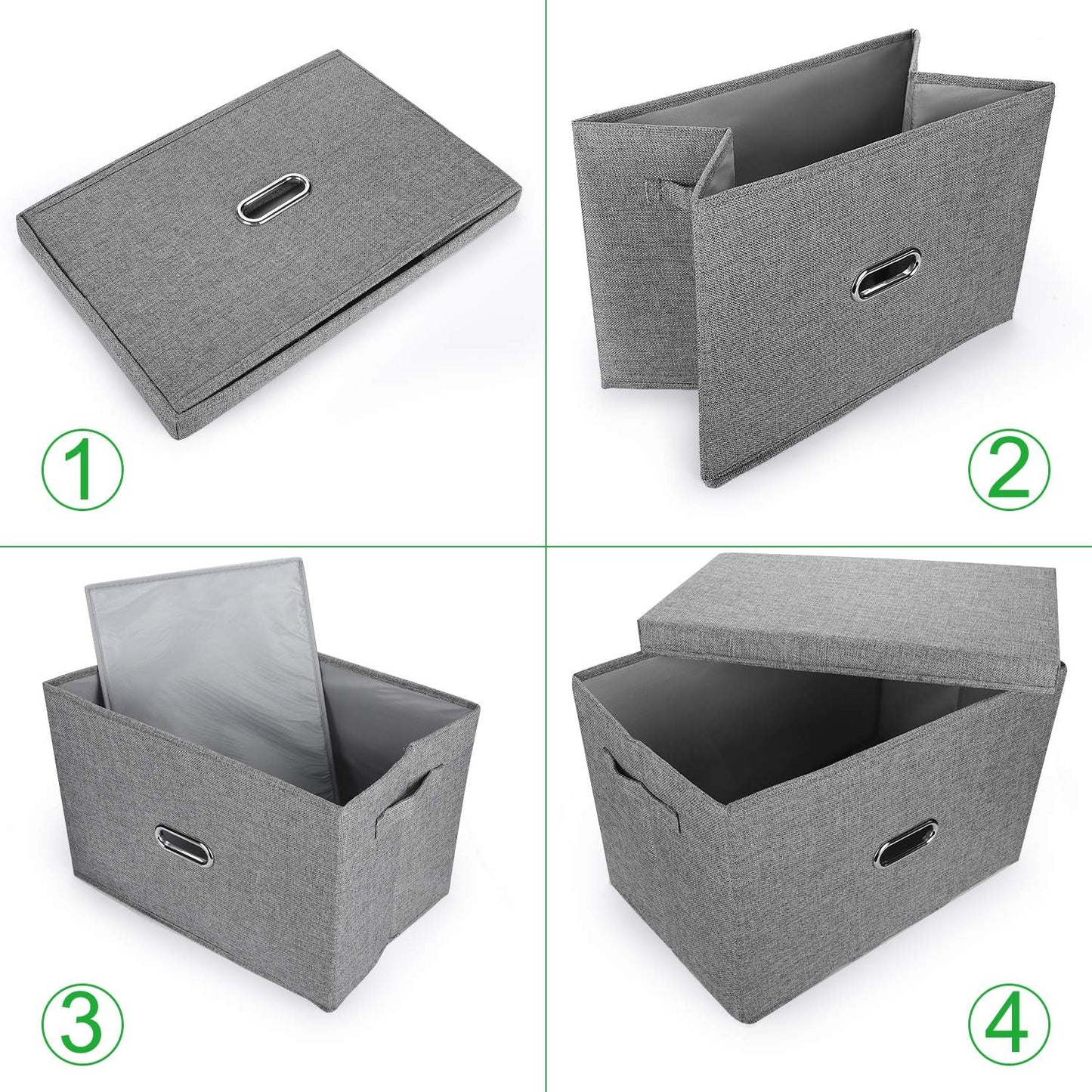 Linen Fabric Collapsible Storage Bins with Removable Lids and Handles, Washable Storage Box Containers Baskets Cube with Cover for Bedroom,Closet,Office,Living Room,Nursery (Khaki, Medium)
