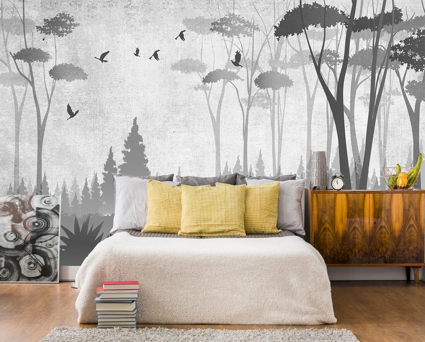 Gray Forest Wall Mural Wallpaper for Bedroom Living Room(Not Peel and Stick)