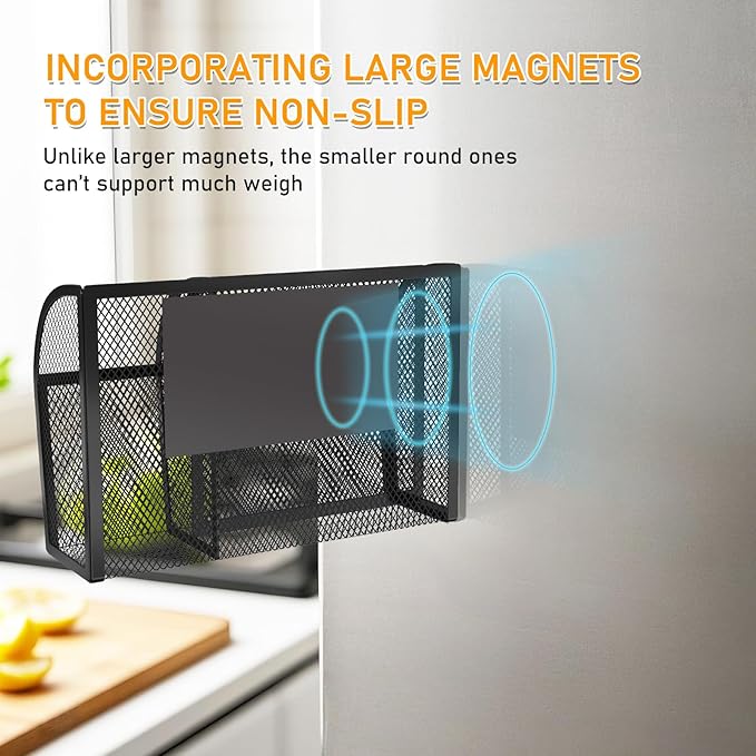 Magnetic Pencil Holder-Magnetic Basket for Fridge 3-Grid Mesh Magnetic Pen Holder for Refrigerator, Extra Strong Magnets Mesh Marker Holder Locker Accessories Organizer for Whiteboard