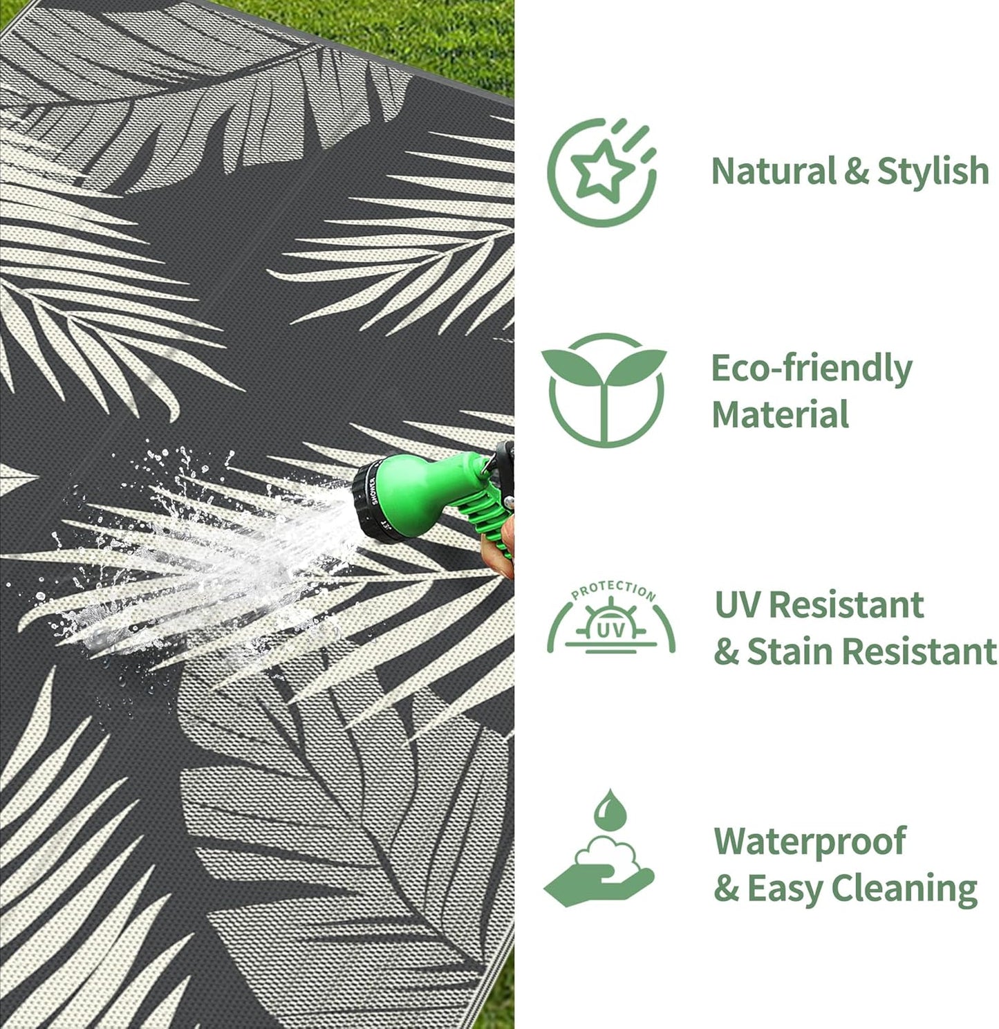 GENIMO Outdoor Rug 6' x 9' Waterproof for Patios Clearance, Reversible Plastic Straw Camping Carpet, Large Area Rugs Mats for RV, Picnic, Backyard, Deck, Balcony, Porch, Beach, Yellow&Grey