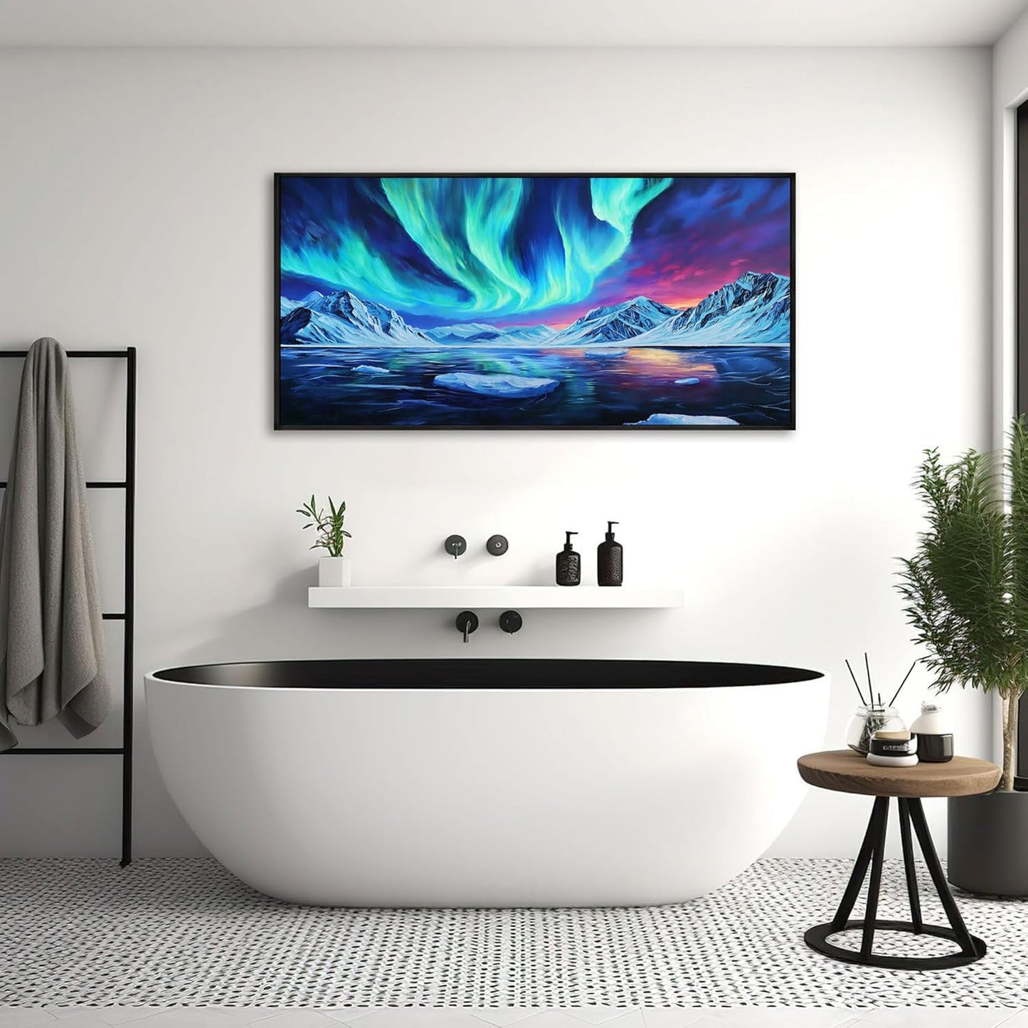 yiijeah Large Canvas Wall Art - Living Room Wall Decor Blue Aurora Scenery Paintings Framed Wall Pictures Artowrk for Walls Bedroom Nature Waterfall Landscape for Office Home Decor