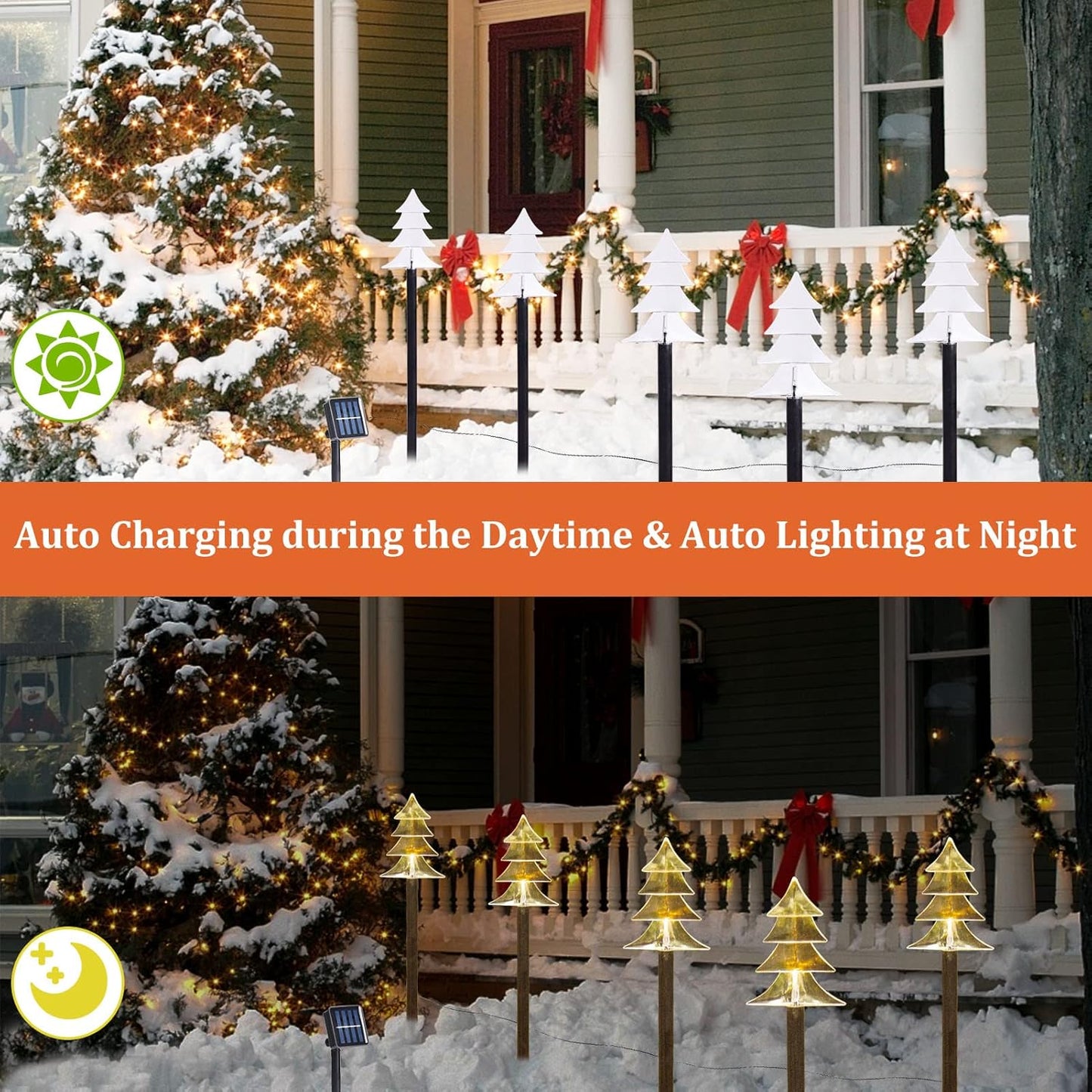 Christmas Solar Pathway Lights Outdoor Decorations，Xmas Tree Lights Waterproof Led Garden Stake Light for Walkway Yard Lawn Porch Holiday Decor 5-Pack (Small Tree, 5 Pack)