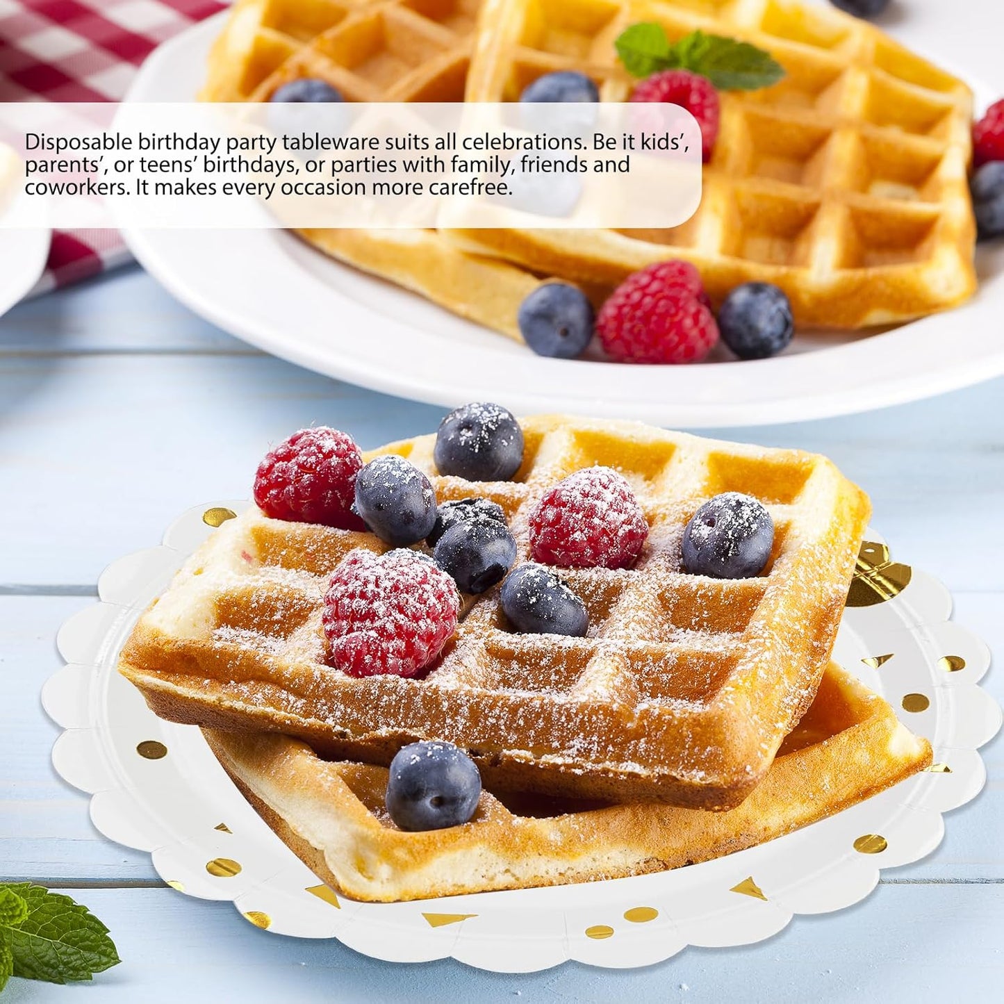 50PCS Happy Birthday Paper Plates - 7 Inch Birthday Cake Plates Scalloped White and Gold Dessert Plate Disposable Decorative Party Tableware Decorations for Birthday's Party Supplies