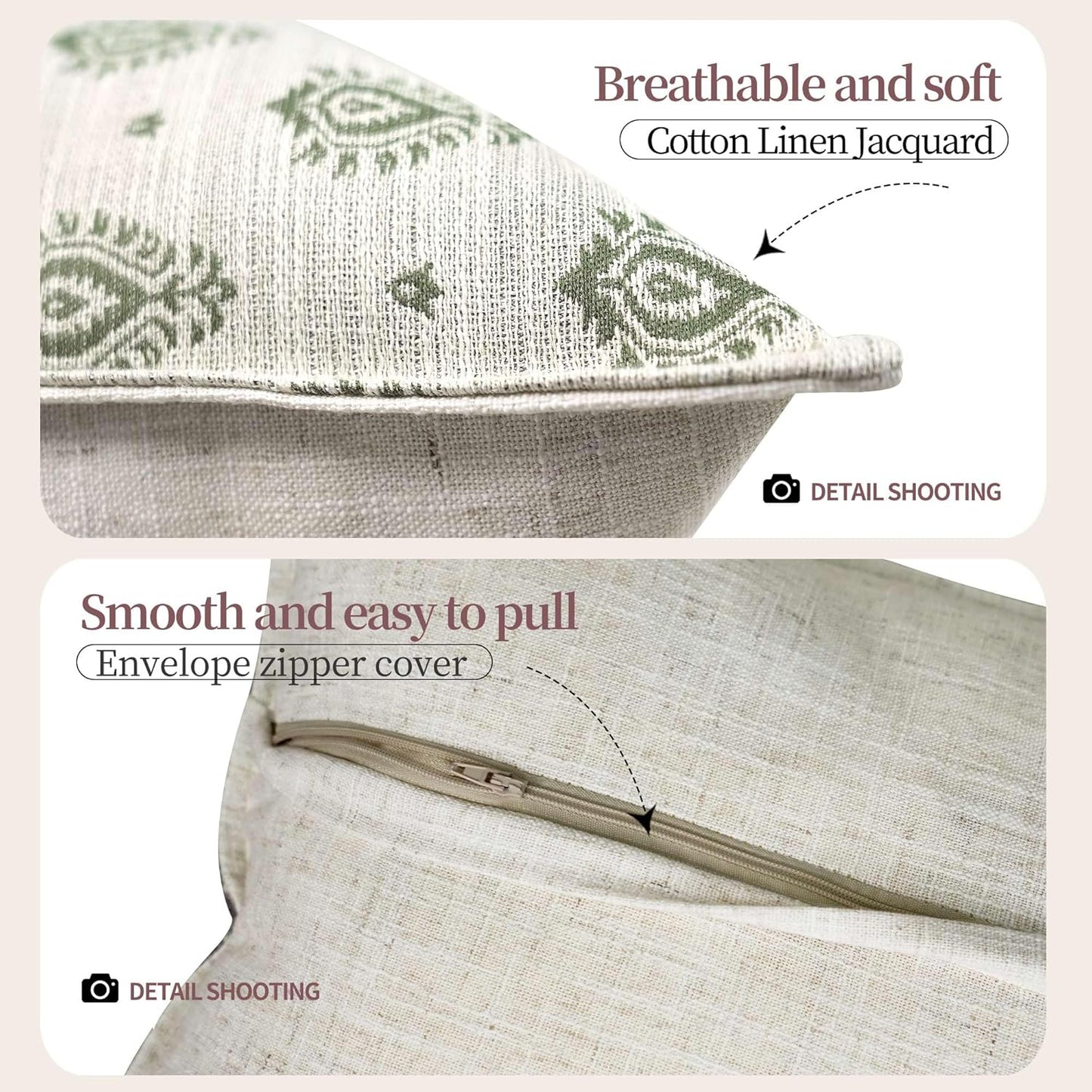 Floral Pillow Covers 18x18 Set of 2 Decorative Throw Pillow Covers Neutral Floral Paisley Farmhouse Pillow Covers for Sofa Couch Bed