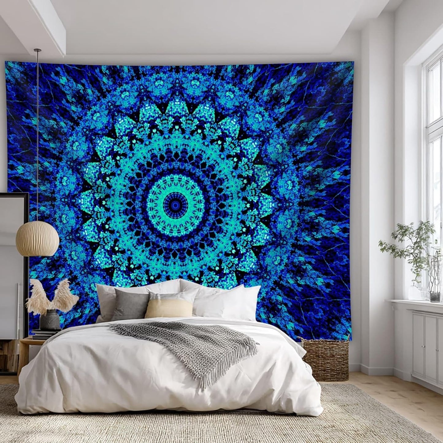 PSYHILAR Blacklight Mandala Tapestry for Bedroom, Black Light Posters for Adults and Teens, Neon UV Reactive Aesthetic Bohemian Wall Art Decor (40 x 30 Inches)