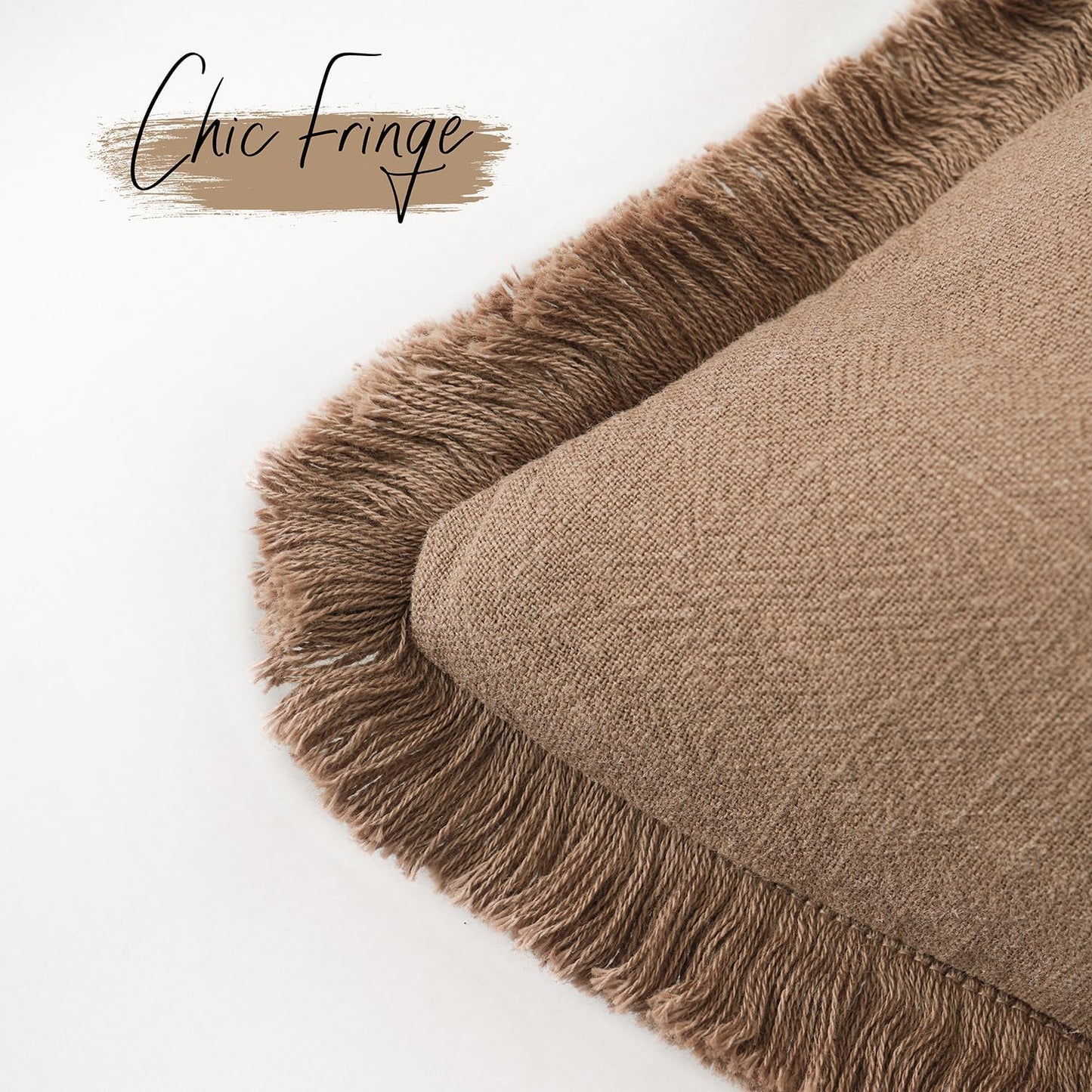 Foindtower Set of 2 Decorative Linen Fringe Lumbar Throw Pillow Covers Boho Farmhouse Cushion Cover with Tassels Soft Accent Pillowcase for Couch Sofa Bed Living Room Home Decor,12×20Inch,Khaki Brown