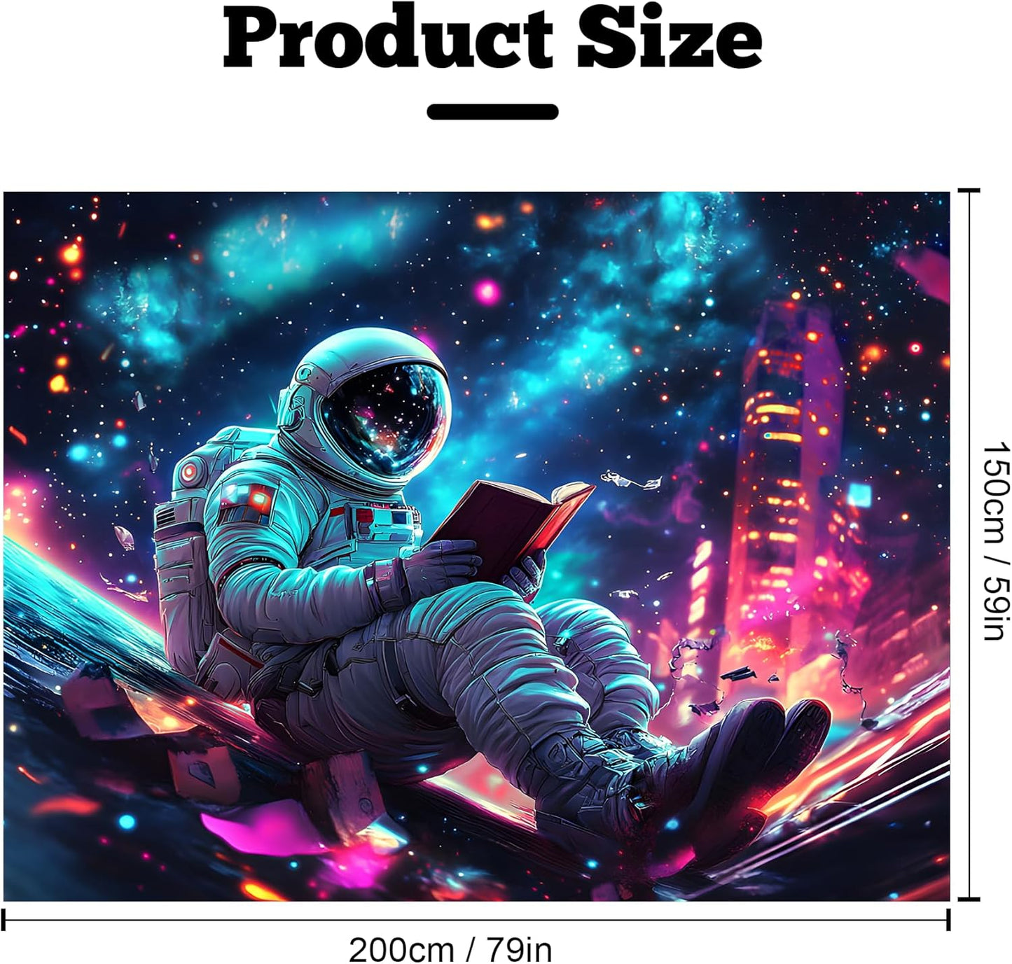 BVBOX Astronaut Space Blacklight Tapestry 79"x59", UV Reactive Astronaut Reading Universe Galaxy Planet Glow in Dark Tapestries, Black Light Neon Upright Poster Wall Hanging Backdrop Decor for Bedroom Living Room