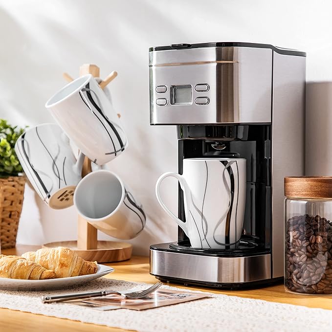 VEWEET Coffee Mugs Set of 6, 16 OZ Large Coffee Cups Set, White Mug Sets Ceramic Mugs Set with Big Handle, Microwave Dishwasher Safe, Series Fiona