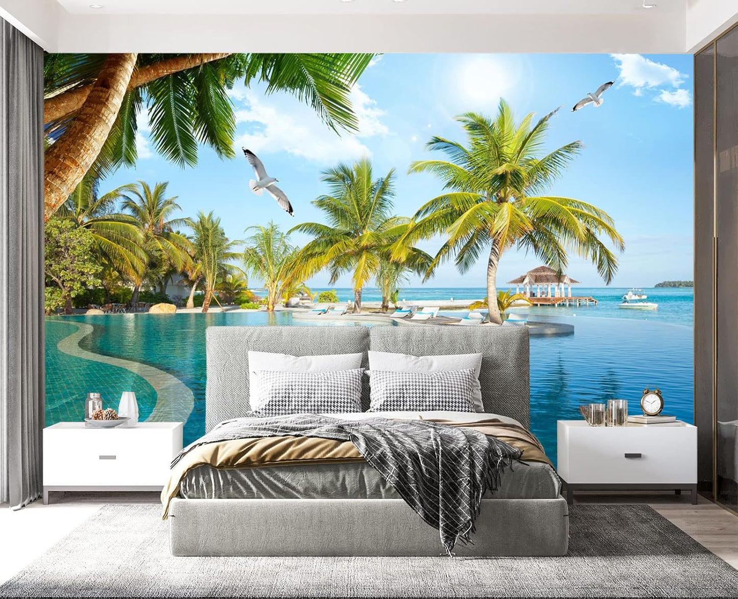 Palm Trees and Blue Sky Summer Island Wall Mural Wallpaper for Bedroom 178" x 117"