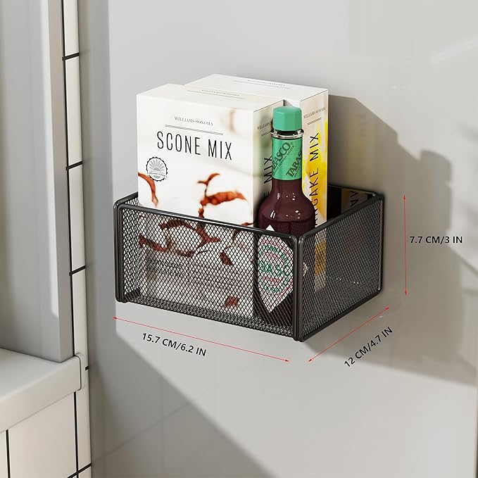 Magnetic Basket Organizer Holder for Fridge Magnetic Storage Bin Box Containers for Refrigerator Whiteboard Classroom (Small, Black)