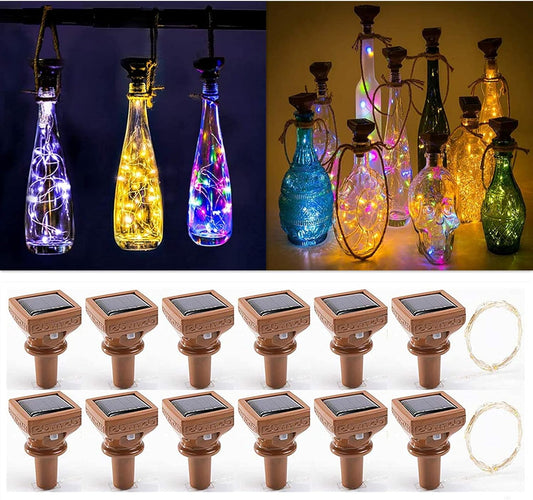 YJFWAL Upgraded 12 Pack Solar Wine Bottle Lights, 20 LEDs Waterproof Copper Light, Bottle Light Fairy Cork String Lights for Yard Patio Decor, DIY Birthday Gift for Mom Grandma Girlfriend(3 Colors)