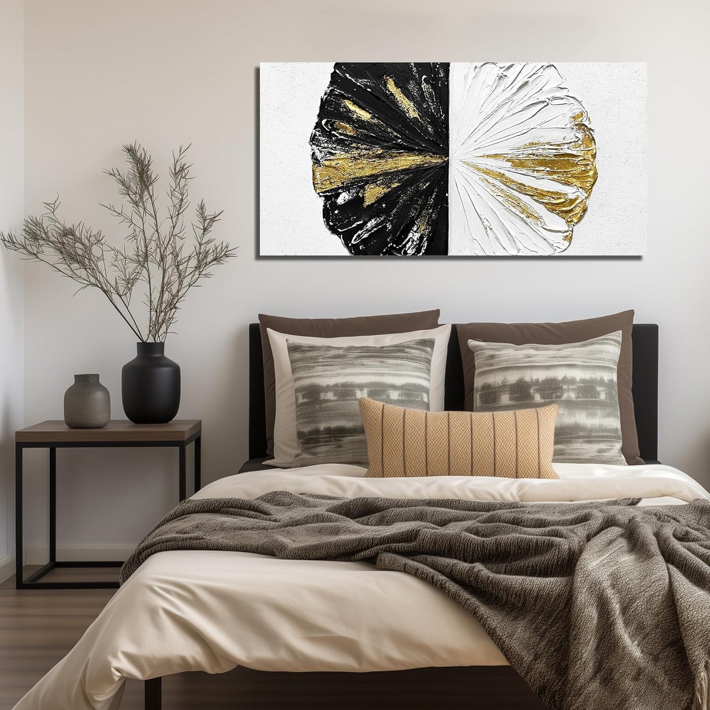 Black and White Art Work for Bedroom Walls Abstract Circles Wall Decor for Living Room Modern Canvas Art Wall Decor for Office Size 24 x 47 Inch