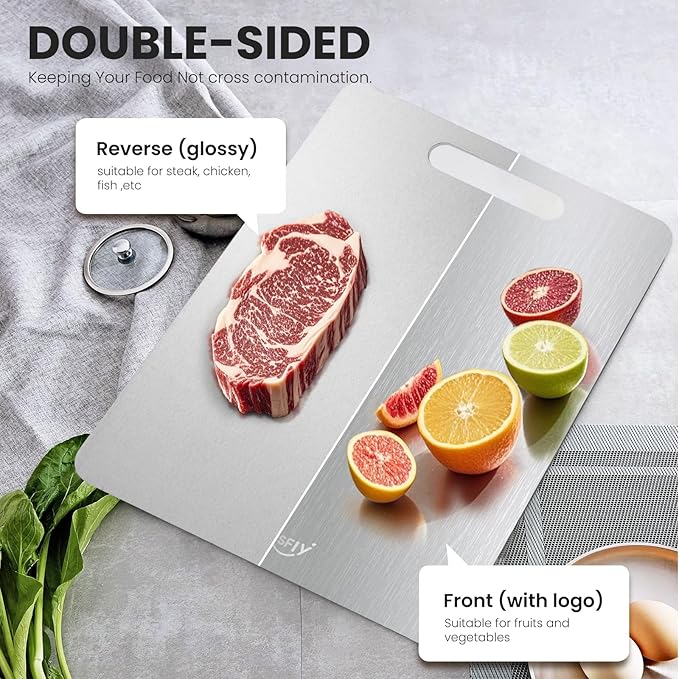 2 Pack Titanium Cutting Board- 100% Pure Titanium Cutting Boards For Kitche,Easy to clean,Double-sided food-grade Cutting Board For Cutting Meats, Fruits And Vegetables,M + L