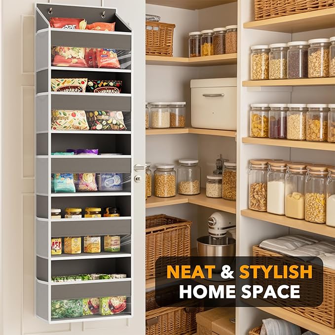 SpaceAid 1 Pack Over The Door Organizer with 5 Large Pockets and 10 Mesh Side Pockets, 5 Layers Door Organizer Hanging with Clear Window for Bedroom, Bathroom, Pantry and Nursery, Gray