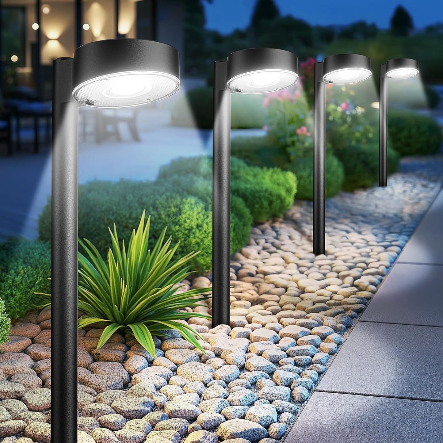 6 Pack Solar Pathway Lights Outdoor, 12 Brighter LED Solar Lights Outdoor Waterproof, Up to 12 Hrs Modern Path Light for Yard Garden Walkway Driveway Lawn, Cool White