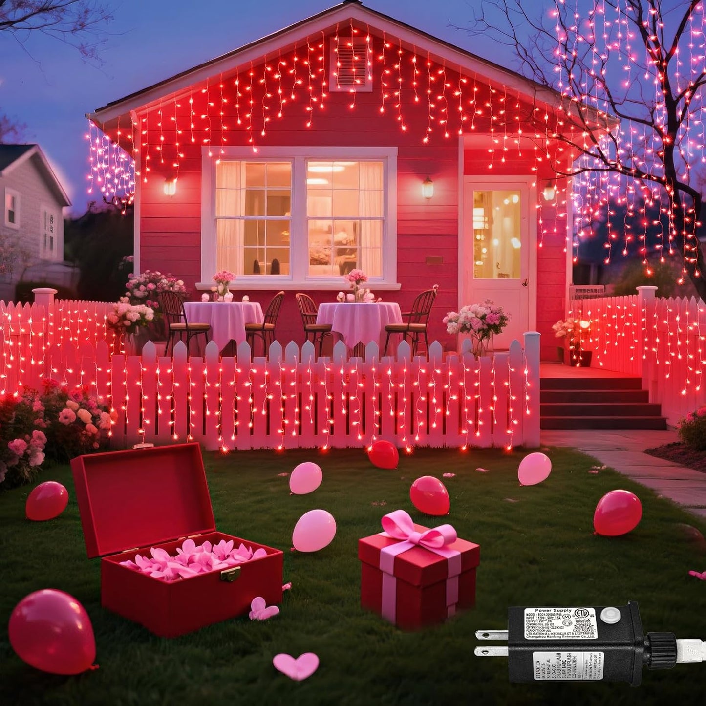 66ft Red Icicle Lights Indoor for Bedroom, 640 LED String Lights for Outside Clear Wire Connectable Twinkle Light with 8 Modes Timer Waterproof for Window Party Wedding Decorations