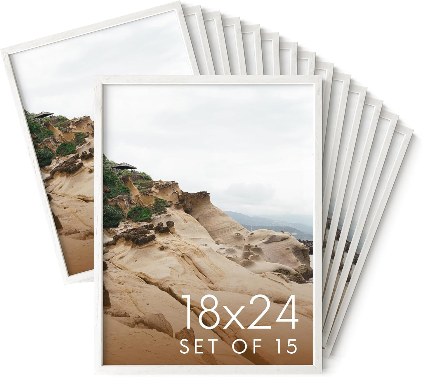 Haus and Hues 18x24 White Oak Wood Picture Frames Set of 15 - Premium Bulk Picture Frames 18x24 Bundle - Elegant Gallery Wall Frame Set for Posters, Art Display - Ideal for Wall Decor in Home & Office