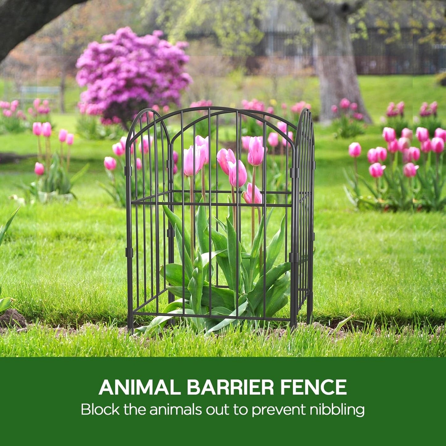 Goovilla Garden Fence, Total 20ft(L) x 24in(H) Garden Fencing Animal Barrier, 19 Pcs Rustproof Metal Fence Panels, Black No Dig Fence, Decorative Garden Fences and Borders for Dogs, Flower Bed, Patio