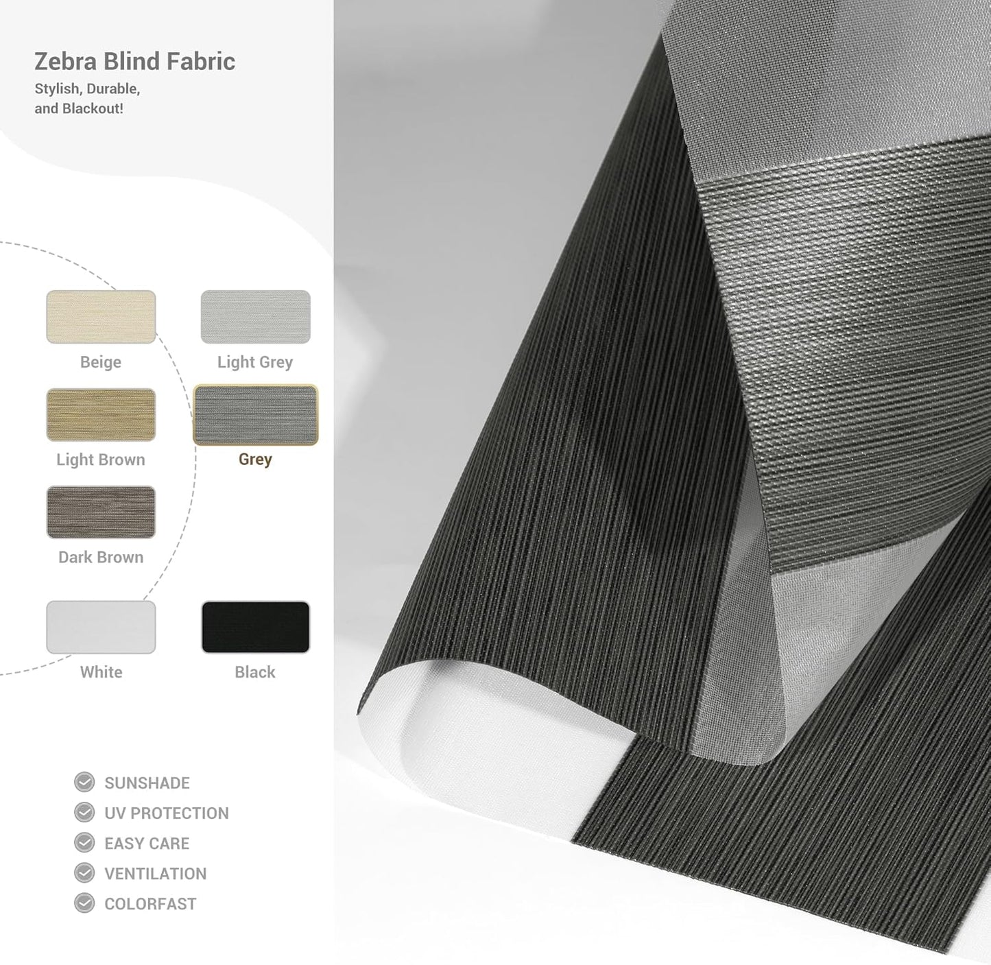 Cordless Zebra Blinds for Windows, Blackout Interior Blinds,Easy to Install,UV Protection,for Offices and Home,Custom Roller Shades, Mousse Grey,28" W x 88" H