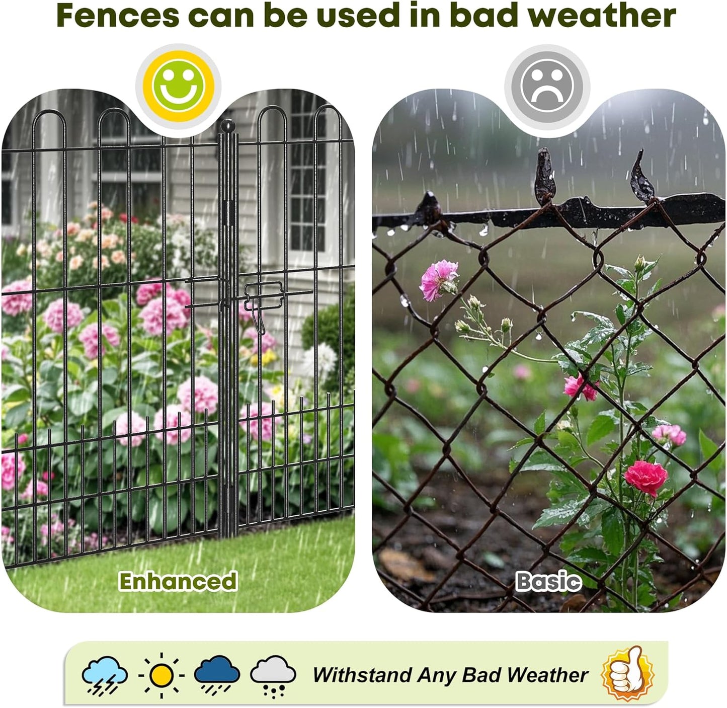 10 Panels Decorative Garden Fence with U-Shape and Latch Gate, 39.51 in(H) X 23.08 ft(L) Dog Fence Outdoor for Yard Security, Garden Fencing Includes Deep Stakes