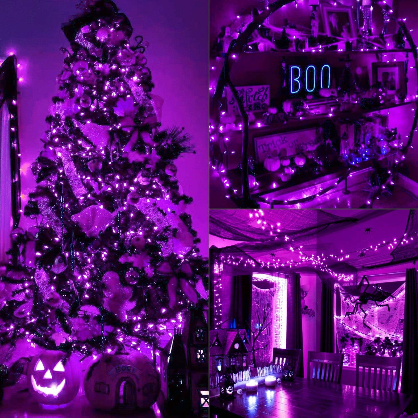BrizLabs Purple Halloween Lights, 33ft 100 LED Halloween String Lights, 8 Modes Battery String Light with Timer, Indoor Outdoor Battery Purple Tree Light for Party Christmas Tree Bedroom Patio Decor