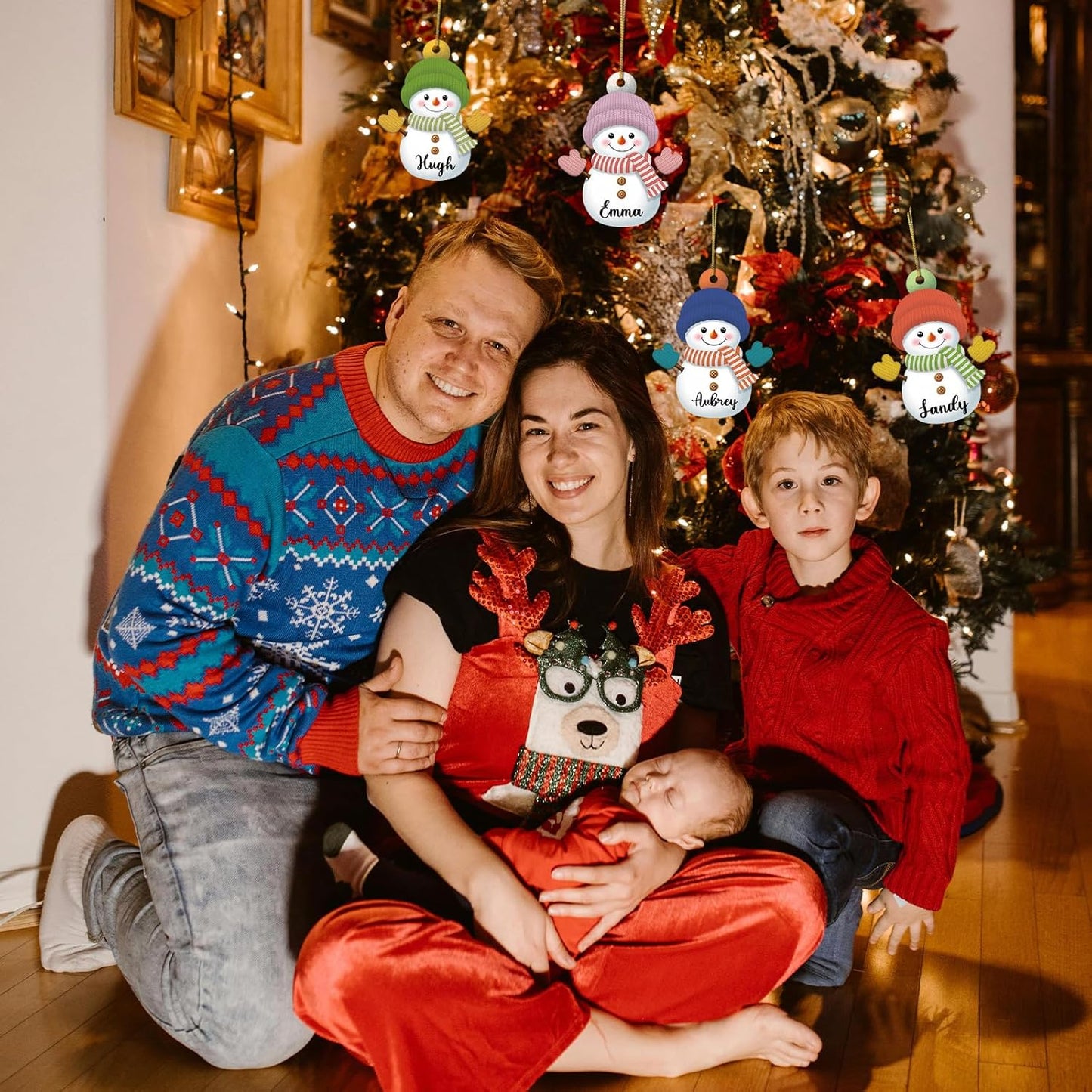 7PCS Personalized Christmas Ornament 2025, Custom Snowman Family Ornament with Name Photo Acrylic for Xmas Tree Decor Customized Hanging Gifts