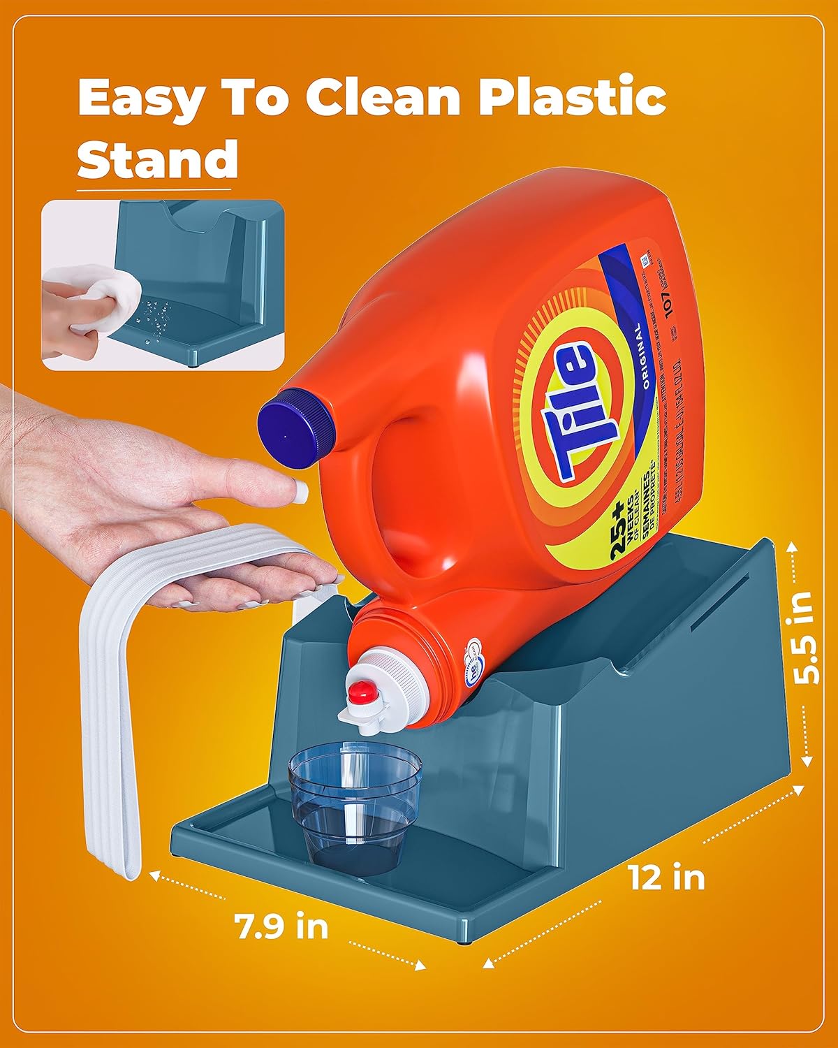 TidyFriend 2 Pack Liquid Laundry Detergent Holder Stand with Drip Tray & Rubber-Grip Feet, Stand for Laundry Room Organization and Storage, Fabric Softener Dispenser with Cup Holder (Slate Grey)