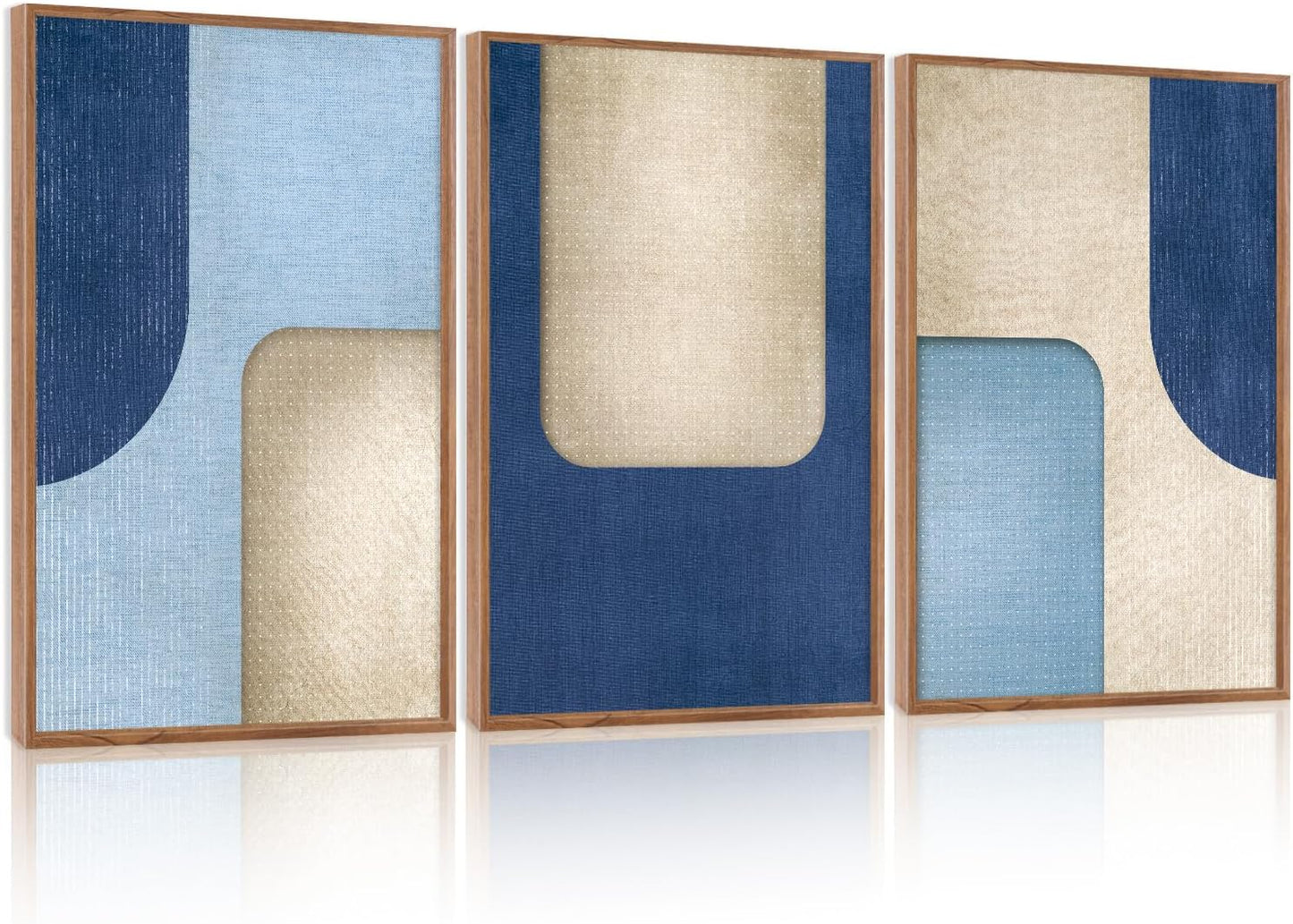 KAIRNE Blue Modern Abstract Canvas Wall Art,Neutral Prints Set of 3(16”X24”),Simple Design Wall Decor,Boho Minimalist Paintings,Blue and White Geometry Pictures for Living Room Bedroom Office Decor