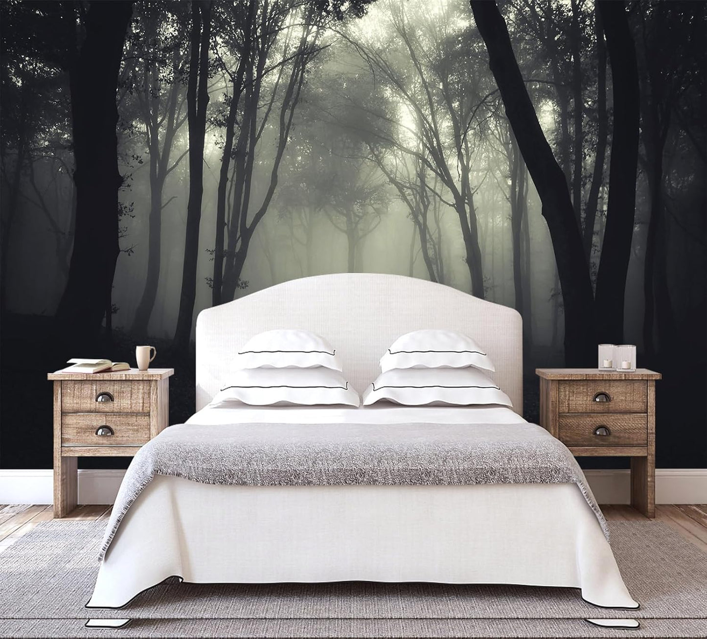 Foggy Black Forest Wallpaper Bedroom Dark Woodland Trees Wall Mural Living Room (Not Peel and Stick)