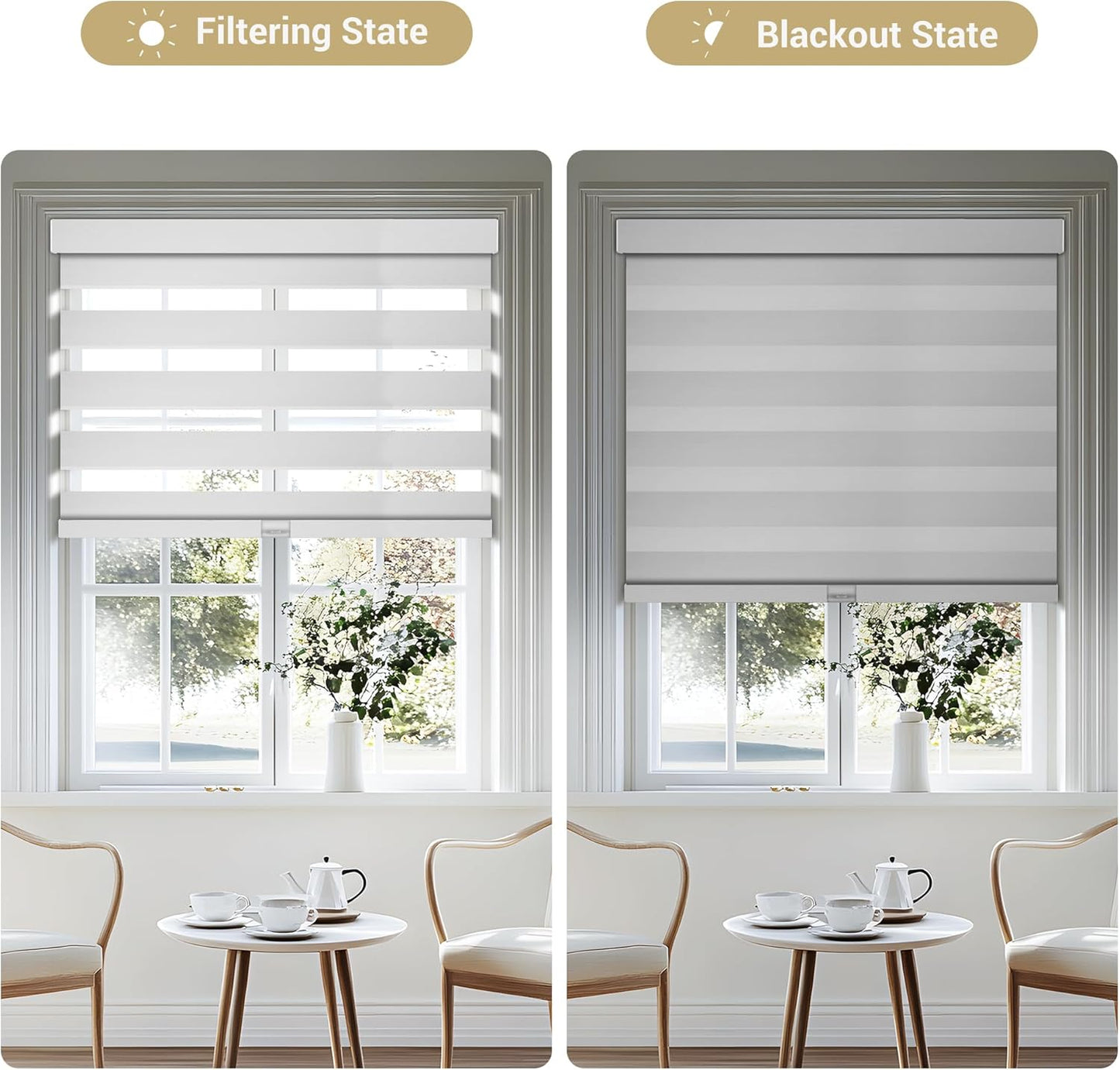 Cordless Zebra Blinds for Windows, Blackout Interior Blinds,Easy to Install,UV Protection,for Offices and Home,Custom Roller Shades, Solid White, 87" W x 72" H